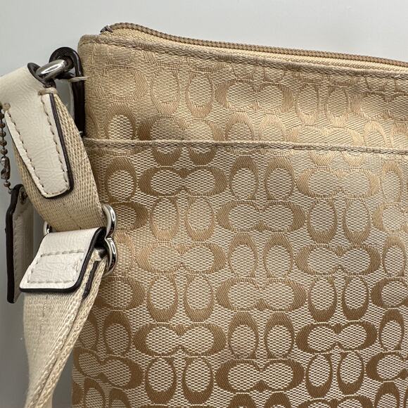 COACH Tan and Off White Signature Canvas Crossbody - Picture 8 of 12